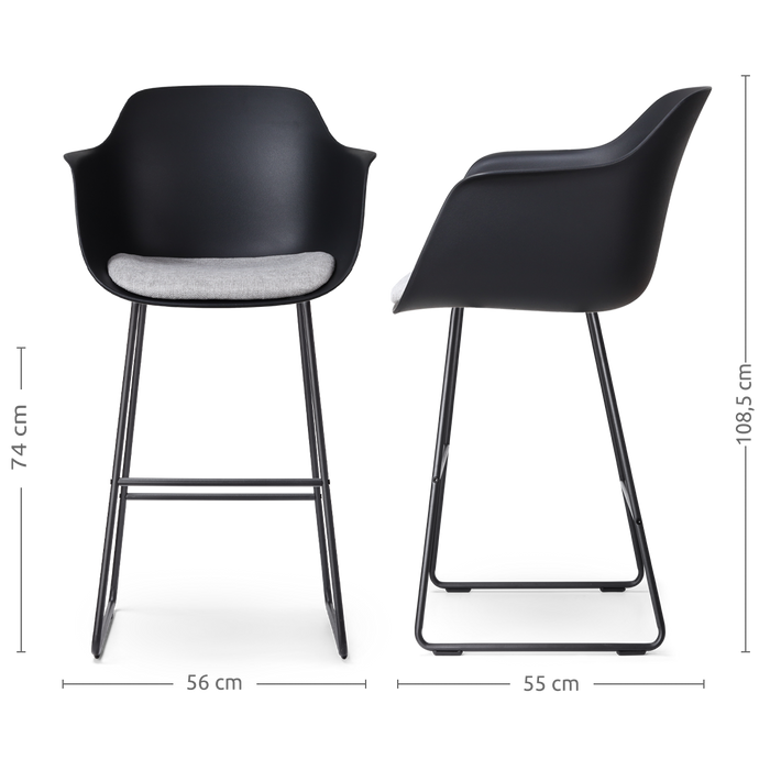 Nolon Nino-Liz Barkruk Zwart - Lichtgrijs Kussen - Zwart Frame - 75 cm