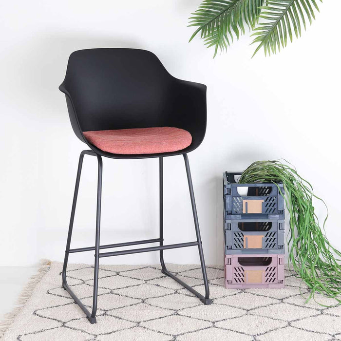 Nolon Nino-Liz Barkruk Zwart - Terracotta Kussen - Zwart Frame - 75 cm