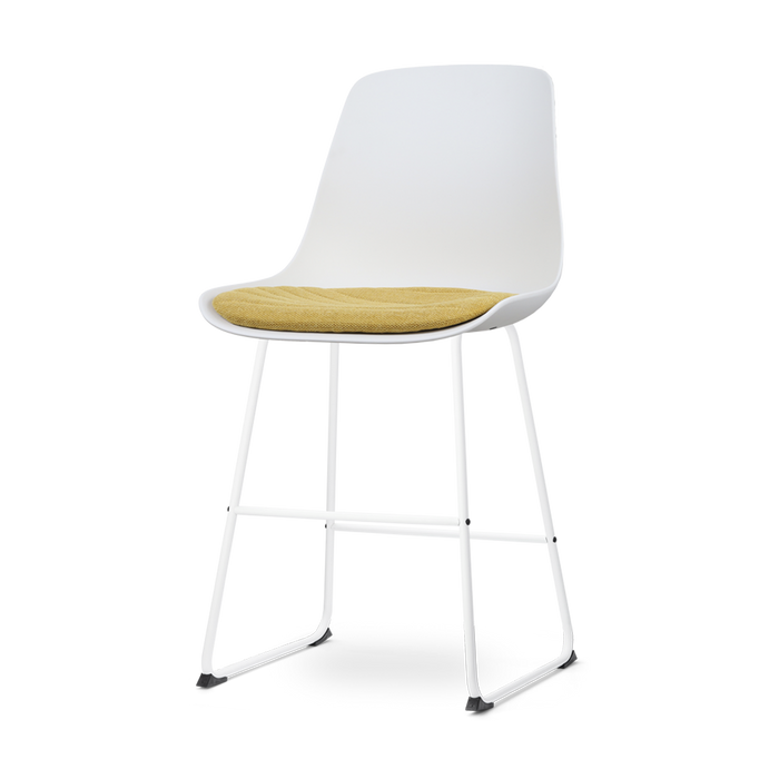 Nolon Nino-Liv Barkruk Wit - Okergeel Kussen - Wit Frame - 65cm