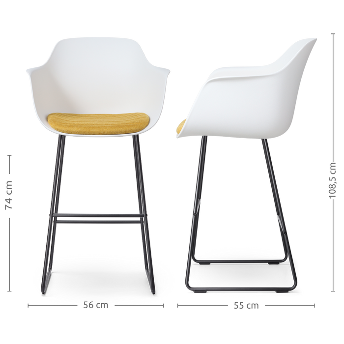 Nolon Nino-Liz Barkruk Wit - Okergeel Kussen - Zwart Frame - 75 cm