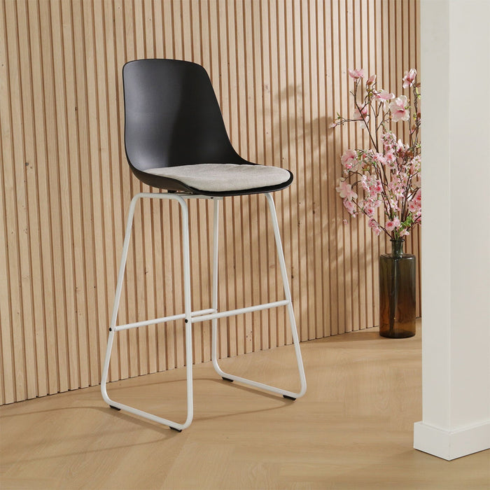 Nolon Nino-Liv Barkruk Zwart - Beige Kussen - Wit Frame - 65cm