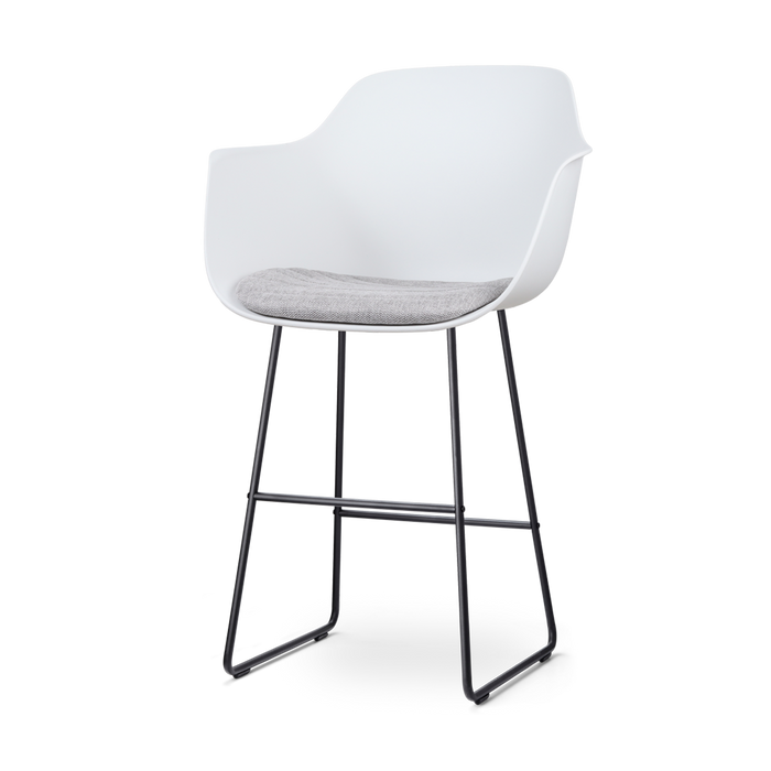 Nolon Nino-Liz Barkruk Wit - Lichtgrijs Kussen - Zwart Frame - 75 cm