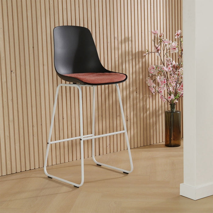 Nolon Nino-Liv Barkruk Zwart - Terracotta Kussen - Wit Frame - 65cm