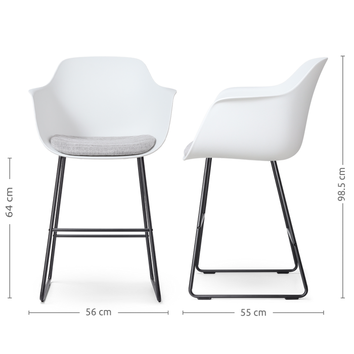 Nolon Nino-Liz Barkruk Wit - Lichtgrijs Kussen - Zwart Frame - 65 cm