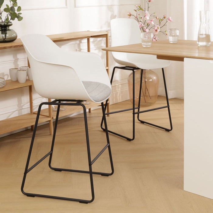 Nolon Nino-Liz Barkruk Wit - Lichtgrijs Kussen - Zwart Frame - 65 cm