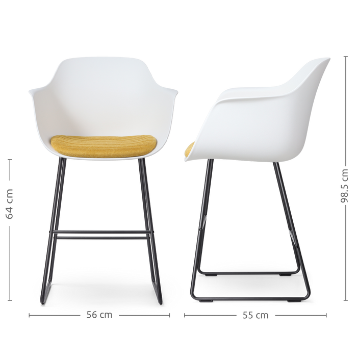 Nolon Nino-Liz Barkruk Wit - Okergeel Kussen - Zwart Frame - 65 cm