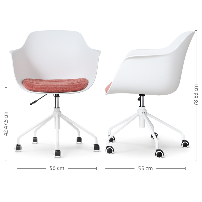 Nolon Nout-Liz Bureaustoel Wit - Terracotta Kussen - Wit Onderstel