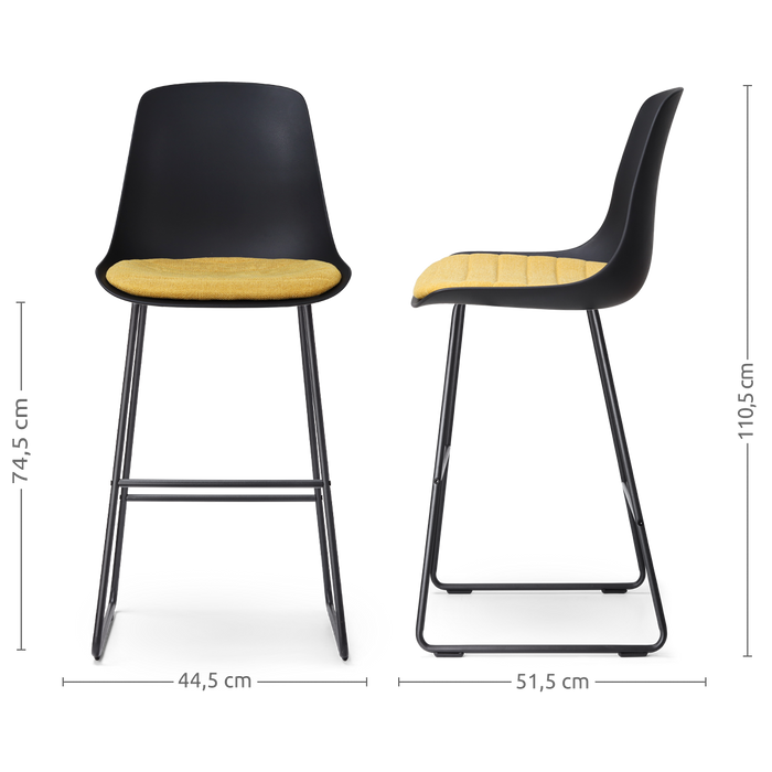 Nolon Nino-Liv Barkruk Zwart - Okergeel Kussen - Zwart Frame - 75 cm