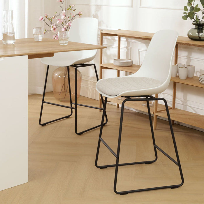 Nolon Nino-Liv Barkruk Wit - Beige Kussen - Zwart Frame - 75 cm