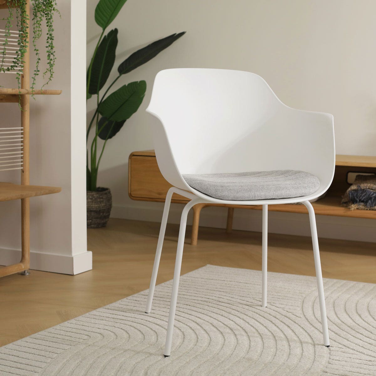Nolon Nora-Liz Eetkamerstoel Wit - Lichtgrijs Kussen - Witte Poten