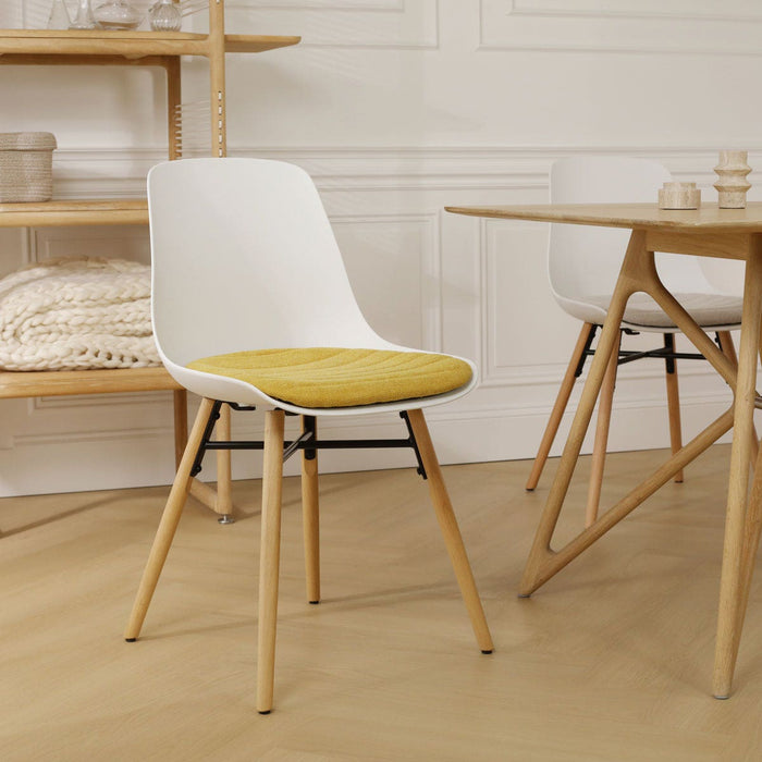 Nolon Nena-Liv Eetkamerstoel Wit - Okergeel Kussen - Houten Poten