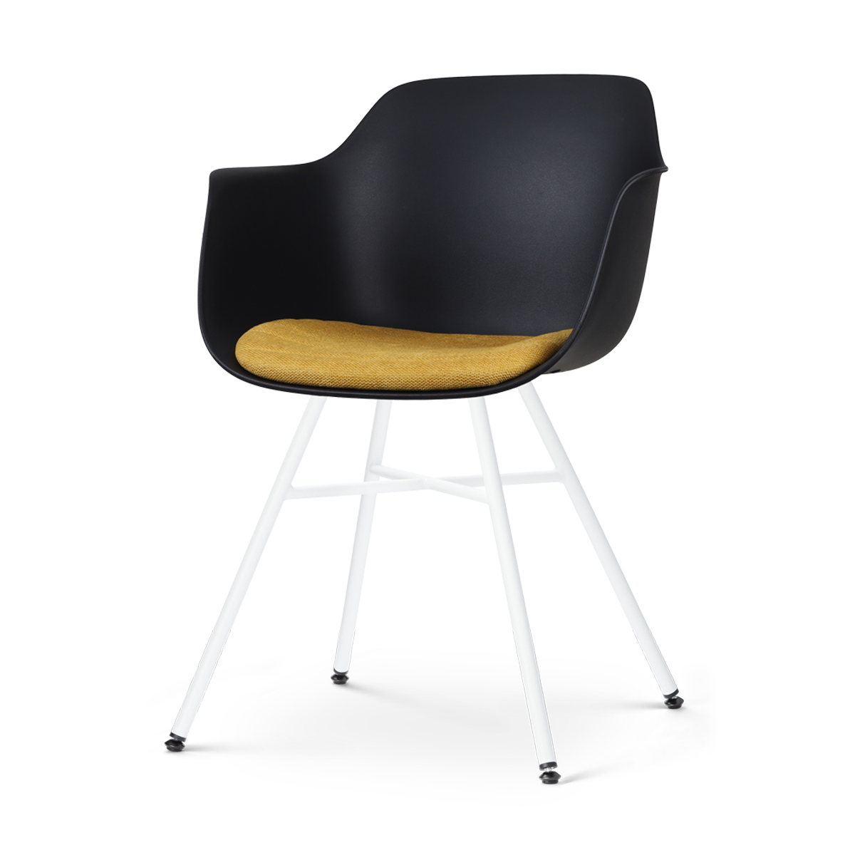 Nolon Noa-Liz Eetkamerstoel Zwart - Okergeel Kussen - Witte Poten