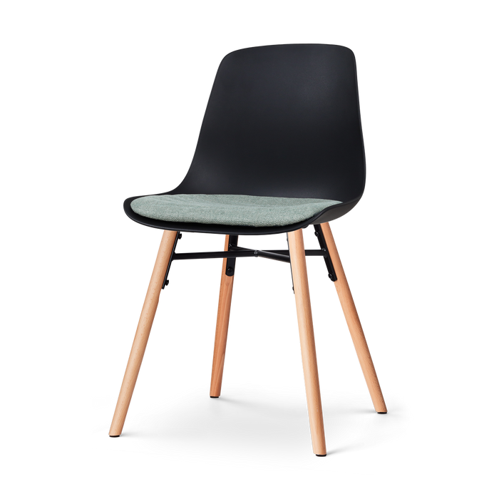 Nolon Nena-Liv Eetkamerstoel Zwart - Zacht Groen Kussen - Houten Poten