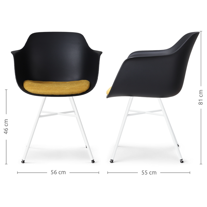 Nolon Noa-Liz Eetkamerstoel Zwart - Okergeel Kussen - Witte Poten
