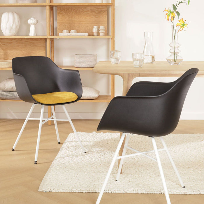 Nolon Noa-Liz Eetkamerstoel Zwart - Okergeel Kussen - Witte Poten