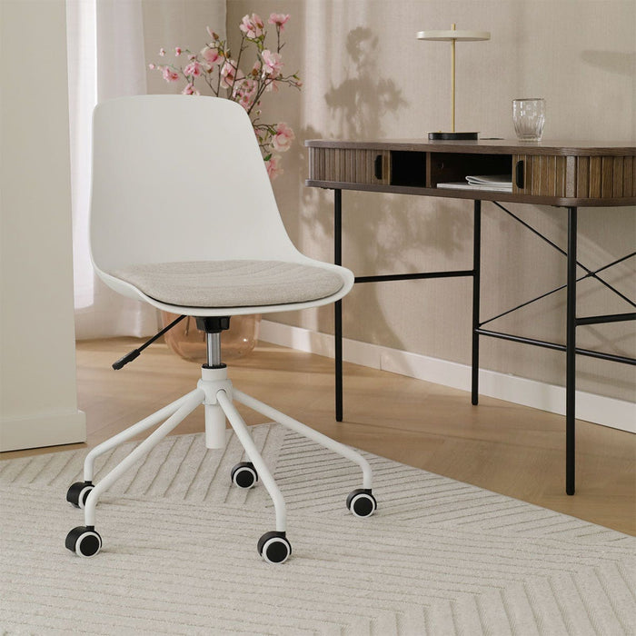 Nolon Nout-Liv Bureaustoel Wit - Beige Kussen - Wit Onderstel