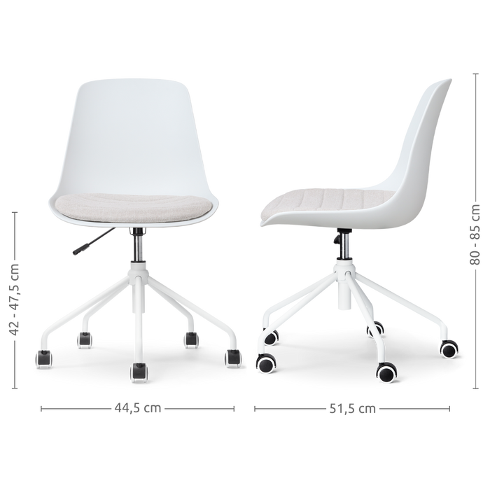 Nolon Nout-Liv Bureaustoel Wit - Beige Kussen - Wit Onderstel