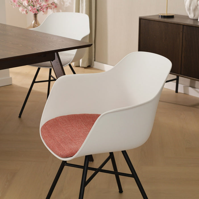 Nolon Noa-Liz Eetkamerstoel Wit - Terracotta Kussen - Zwarte Poten