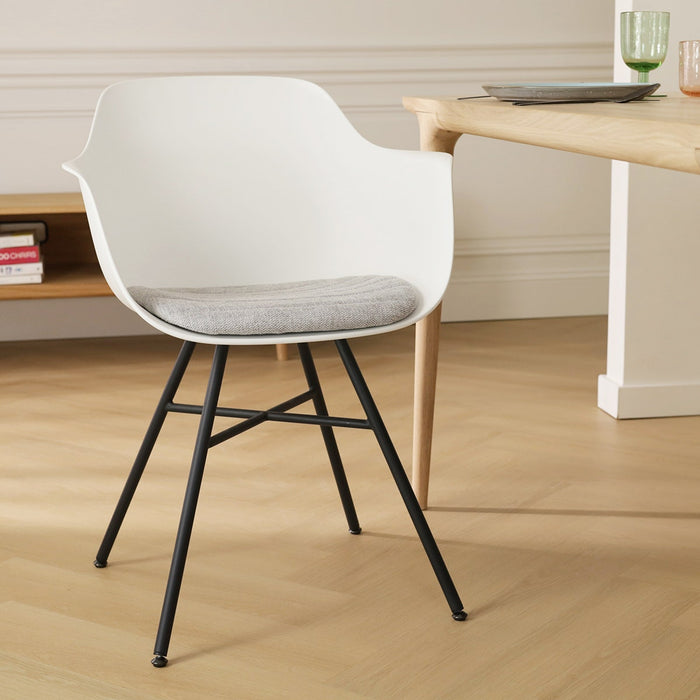 Nolon Noa-Liz Eetkamerstoel Wit - Lichtgrijs Kussen - Zwarte Poten