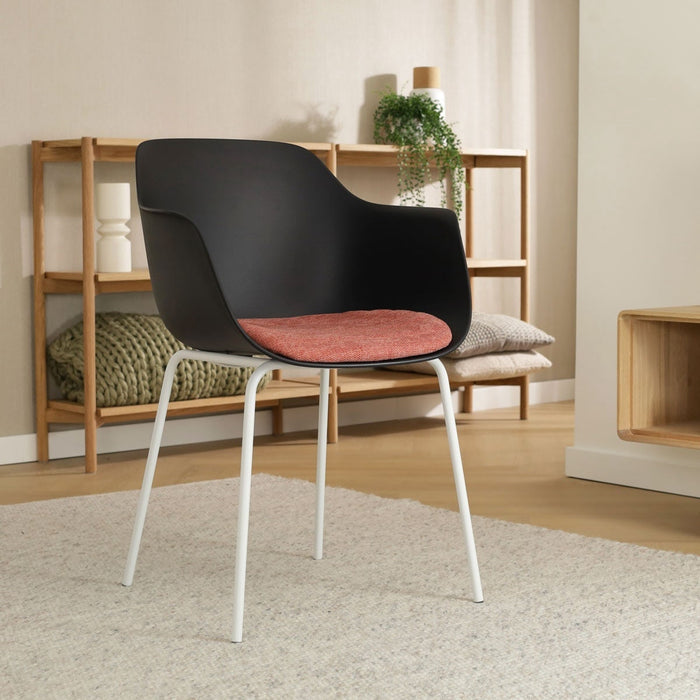 Nolon Nora-Liz Eetkamerstoel Zwart - Terracotta Kussen - Witte Poten