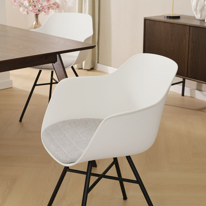 Nolon Noa-Liz Eetkamerstoel Wit - Lichtgrijs Kussen - Zwarte Poten