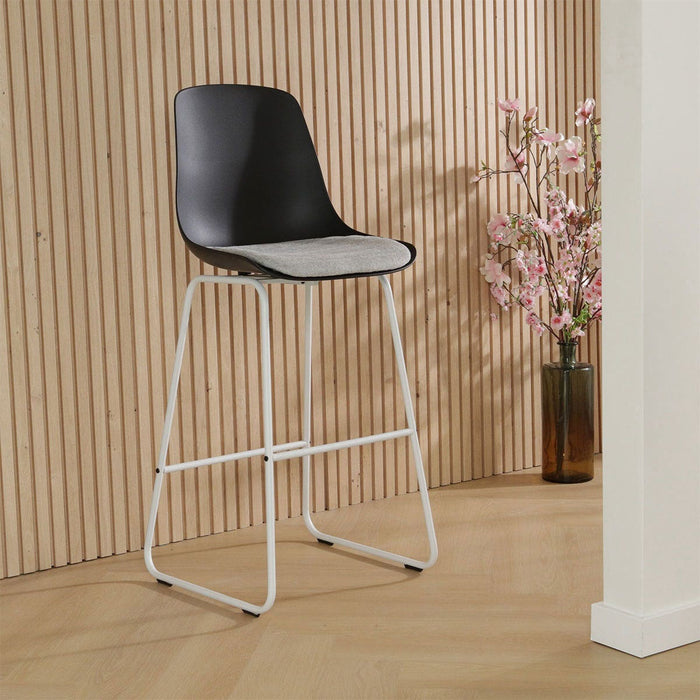 Nolon Nino-Liv Barkruk Zwart - Lichtgrijs Kussen - Wit Frame - 65cm