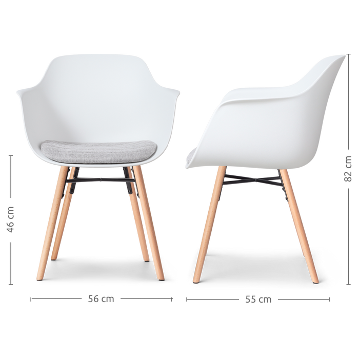 Nolon Nena-Liz Eetkamerstoel Wit - Armleuning - Lichtgrijs Kussen