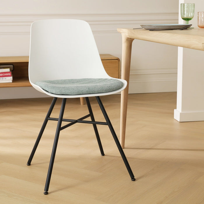 Nolon Noa-Liv Eetkamerstoel Wit - Zacht Groen Kussen - Zwart Onderstel