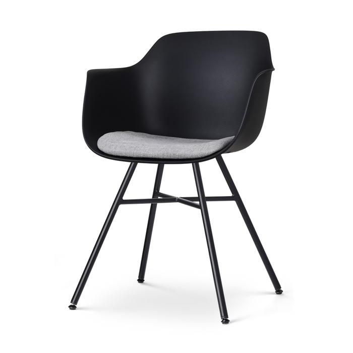 Nolon Noa-Liz Eetkamerstoel Zwart - Lichtgrijs Kussen - Zwarte Poten