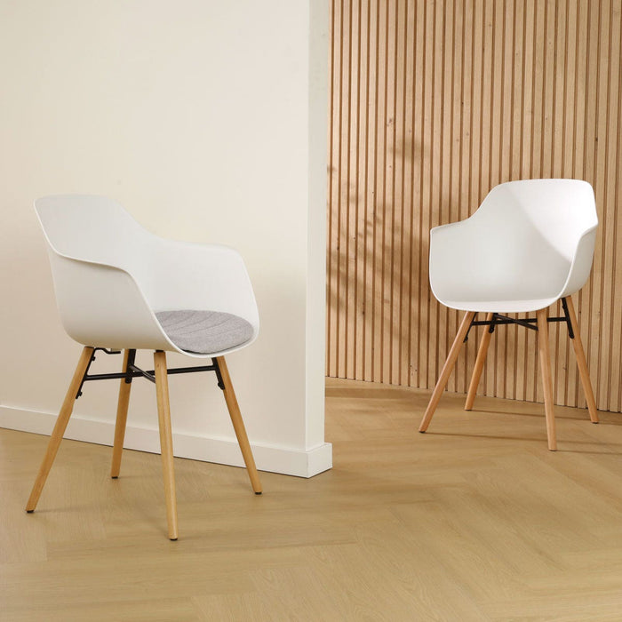 Nolon Nena-Liz Eetkamerstoel Wit - Armleuning - Lichtgrijs Kussen