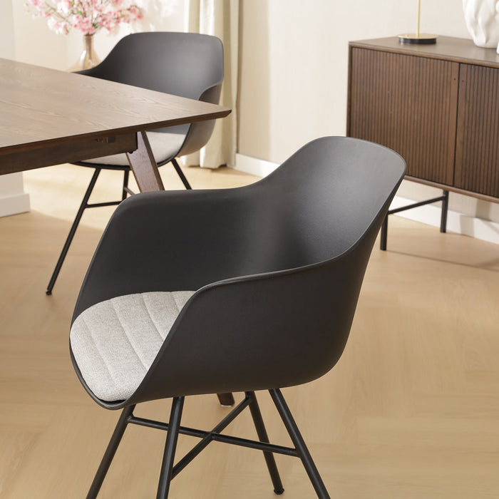 Nolon Noa-Liz Eetkamerstoel Zwart - Lichtgrijs Kussen - Zwarte Poten