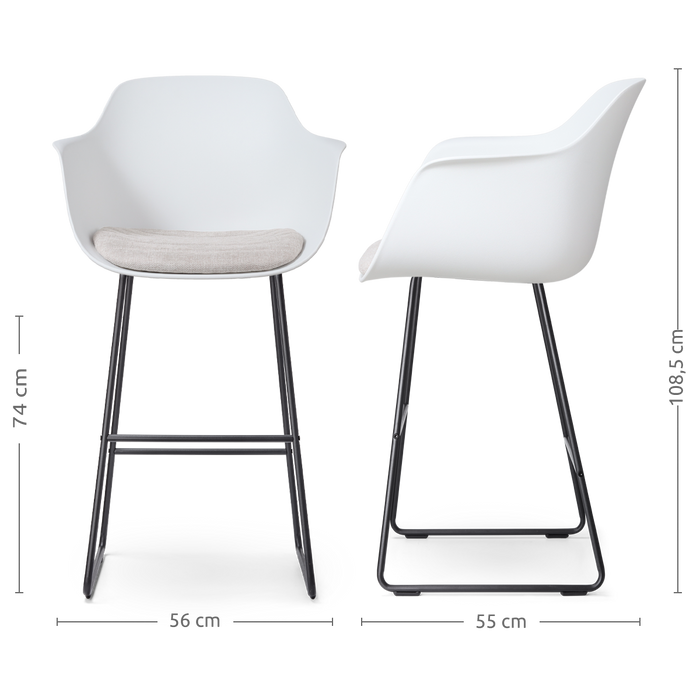 Nolon Nino-Liz Barkruk Wit - Beige Kussen - Zwart Frame - 75 cm