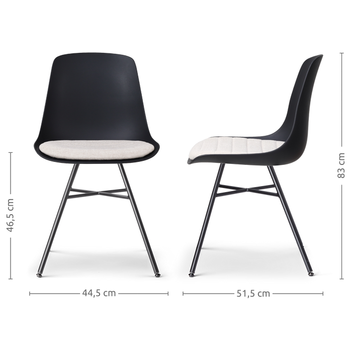 Nolon Noa-Liv Eetkamerstoel Zwart - Beige Kussen - Zwart Onderstel