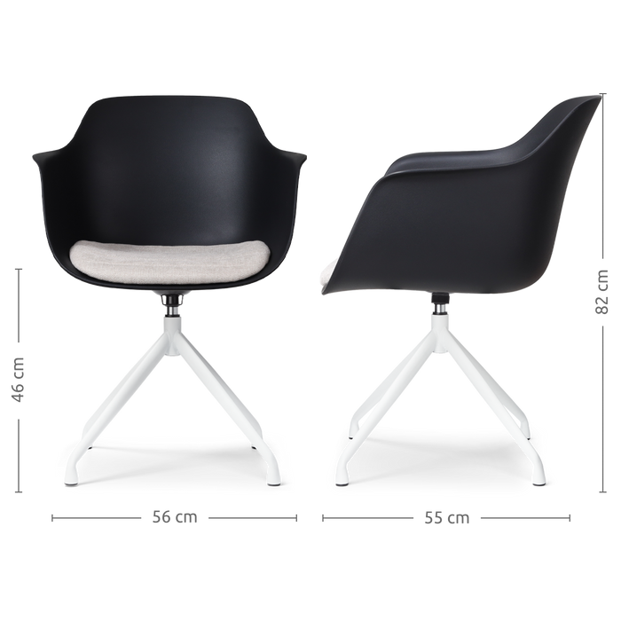 Nolon Nola-Liz Eetkamerstoel Zwart - Lichtgrijs - Draaibaar - Wit