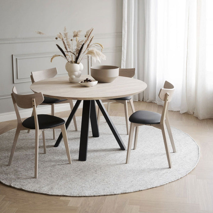 Rowico Home Ami Eikenhouten Eetkamerstoel Whitewash - Zwart Zitkussen