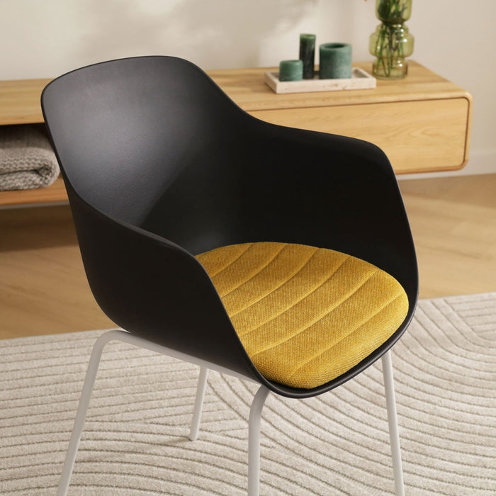 Nolon Nora-Liz Eetkamerstoel Zwart - Okergeel Kussen - Witte Poten