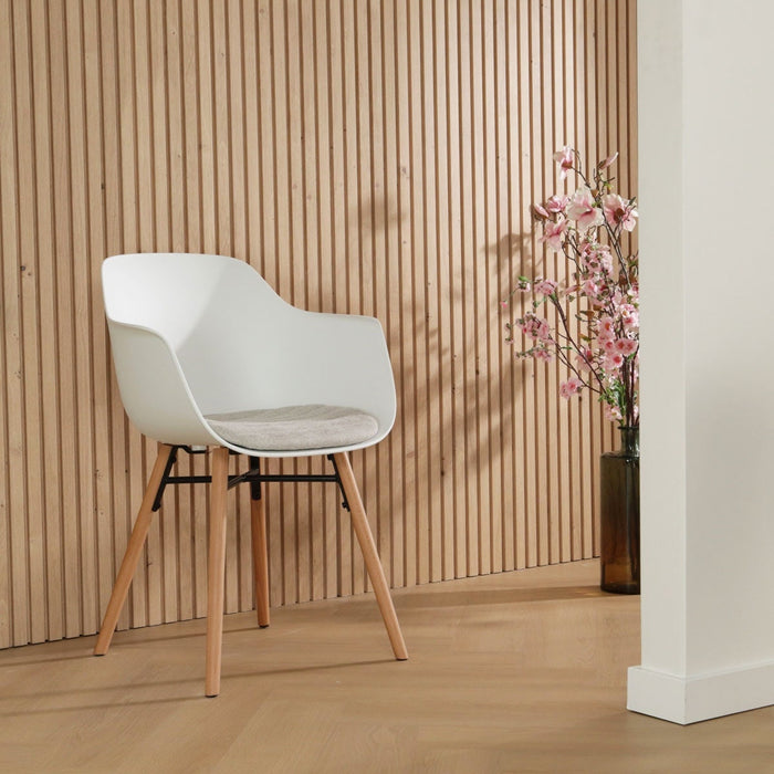 Nolon Nena-Liz Eetkamerstoel Wit - Armleuning - Beige Kussen