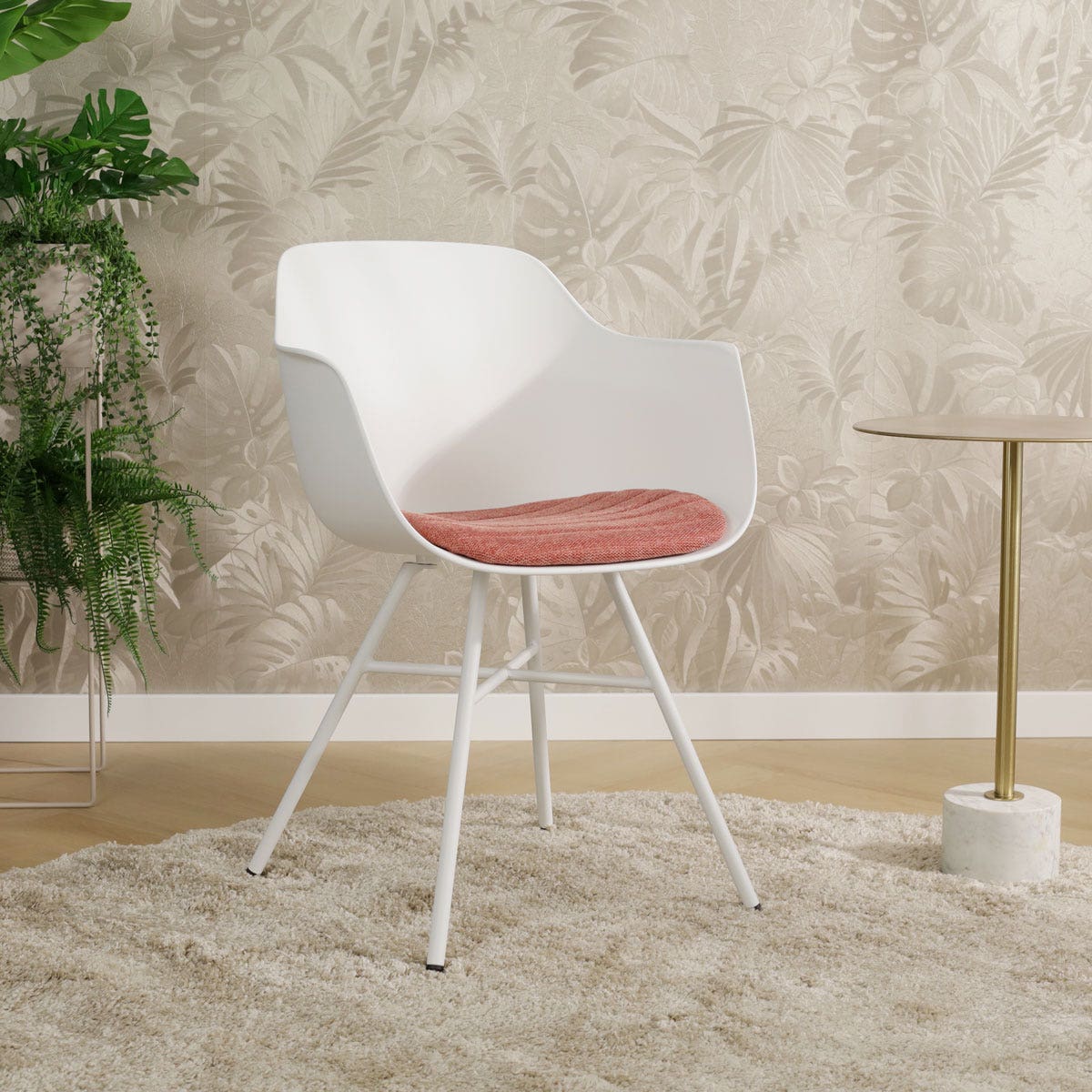 Nolon Noa-Liz Eetkamerstoel Wit - Terracotta Kussen - Witte Poten