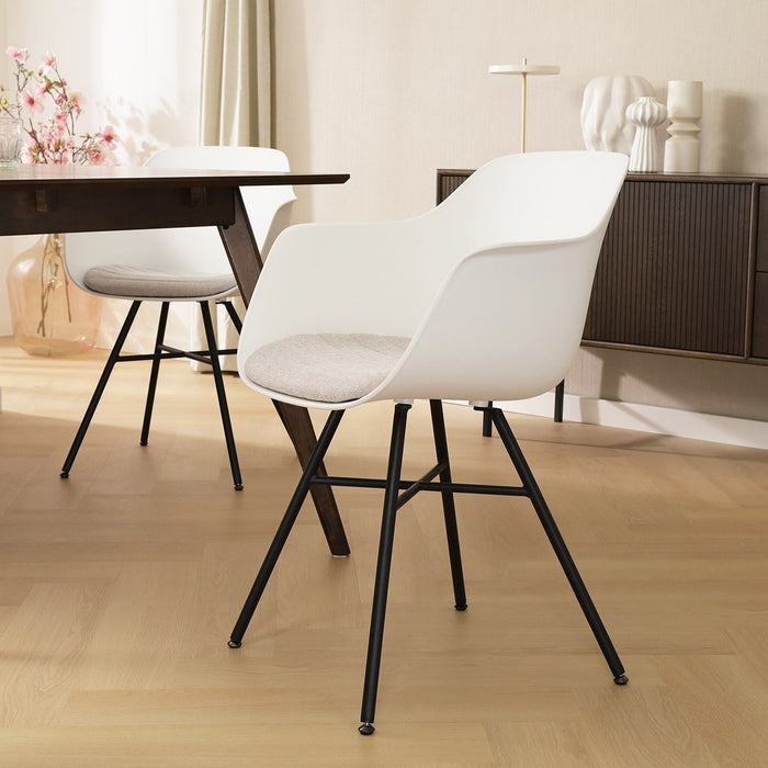 Nolon Noa-Liz Eetkamerstoel Wit - Beige Kussen - Zwarte Poten