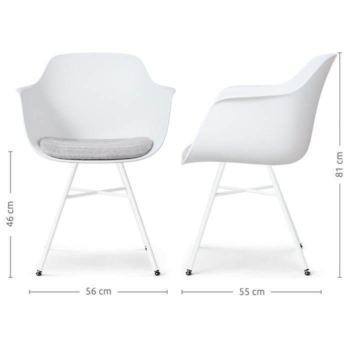 Nolon Noa-Liz Eetkamerstoel Wit - Lichtgrijs Kussen - Witte Poten