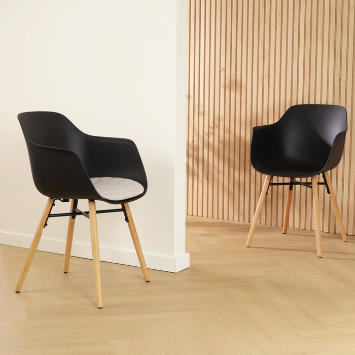 Nolon Nena-Liz Eetkamerstoel Zwart - Armleuning - Beige Kussen