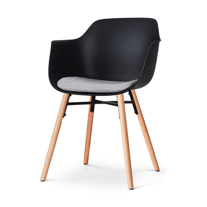 Nolon Nena-Liz Eetkamerstoel Zwart - Armleuning - Lichtgrijs Kussen