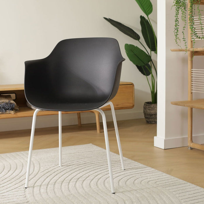 Nolon Nora-Puk Eetkamerstoel Zwart - met Armleuning - Wit Onderstel