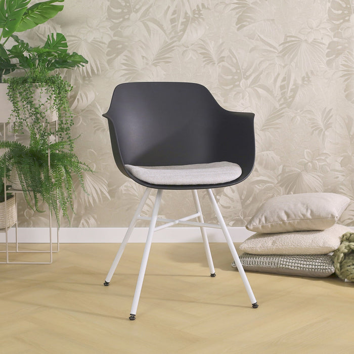 Nolon Noa-Liz Eetkamerstoel Zwart - Beige Kussen - Witte Poten