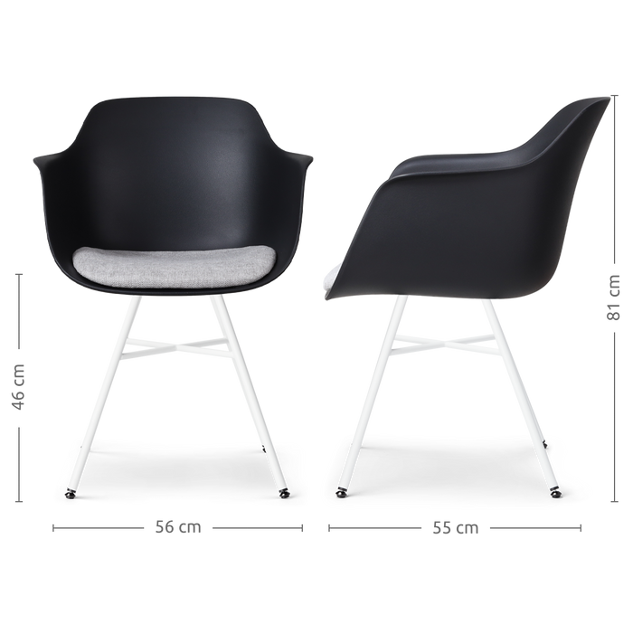 Nolon Noa-Liz Eetkamerstoel Zwart - Lichtgrijs Kussen - Witte Poten