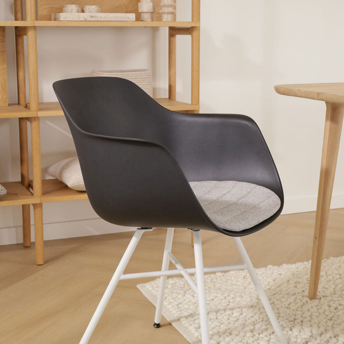 Nolon Noa-Liz Eetkamerstoel Zwart - Lichtgrijs Kussen - Witte Poten