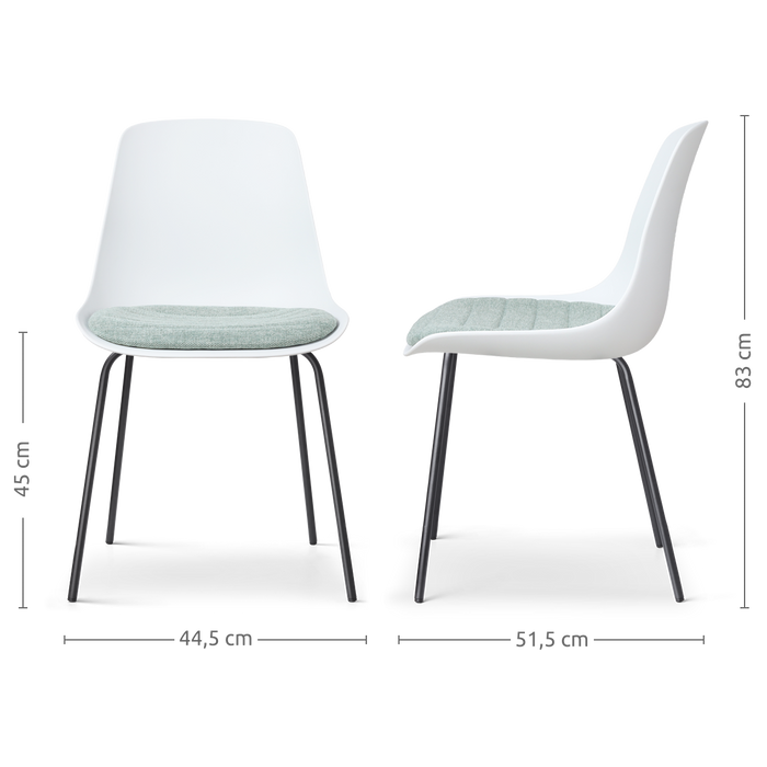 Nolon Nora-Liv Eetkamerstoel Wit - Zacht Groen Kussen - Zwarte Poten