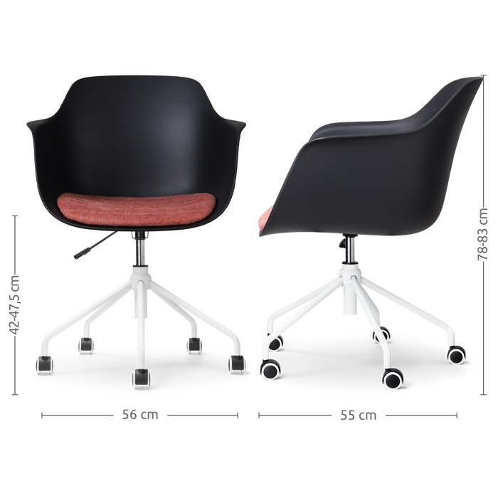 Nolon Nout-Liz Bureaustoel Zwart - Terracotta Kussen - Wit Onderstel