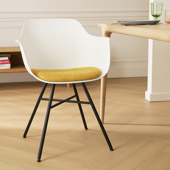 Nolon Noa-Liz Eetkamerstoel Wit - Okergeel Kussen - Zwarte Poten