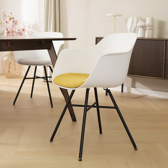 Nolon Noa-Liz Eetkamerstoel Wit - Okergeel Kussen - Zwarte Poten